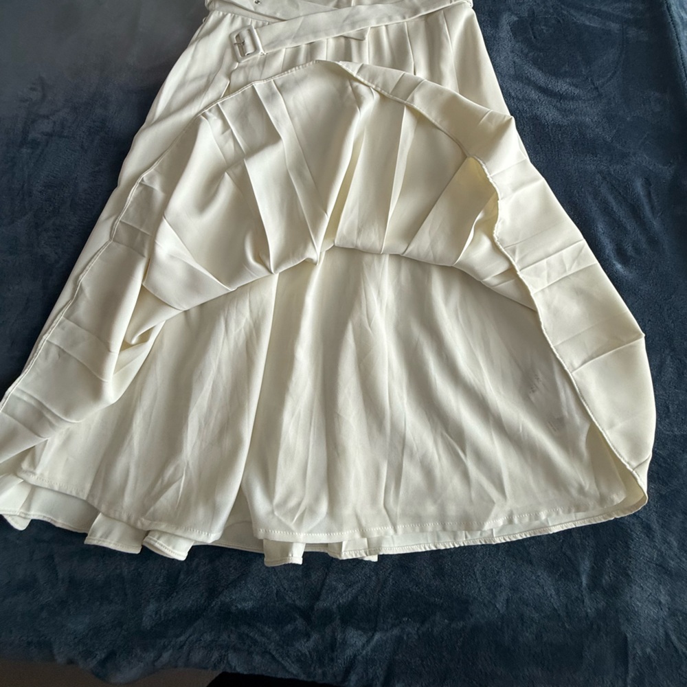 English Factory Pleated Collared Long Sleeve Midi Dress Sz M Cream Quiet Luxury - Picture 6 of 14